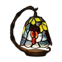 Country Style Bell Night Light 1 Head Grape Patterned Glass Mini Table Lamp in Blue