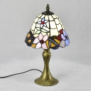 Carillon Shaped Night Lamp Tiffany Hand-Crafted Glass 1 Bulb Brass Table Light with Flower Pattern