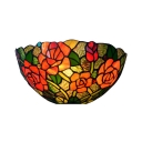 Yellow Rose Blossom Sconce Lamp Tiffany 1 Bulb Stained Glass Flush Mount Wall Light for Foyer
