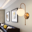 Ball Bedside Wall Light Cream Glass 1 Head Postmodern Gooseneck Wall Mounted Lamp in Gold