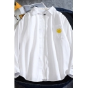 Boys Casual Shirt Maple Leaf Embroidered Long Sleeve Turn Down Collar Button Up Relaxed Shirt