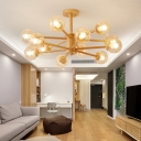 Ball Living Room Hanging Lamp Clear Glass 6/8/12-Light Contemporary Chandelier in Wood with Wire Deco
