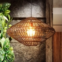 Coffee Flying Saucer Pendant Lamp Country Style 1 Bulb Rattan Hanging Ceiling Light