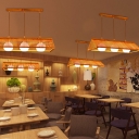 Roof Shaped Island Pendant Asian Bamboo 2/3/4-Head Restaurant Hanging Light Kit in Wood with Dome Opal Glass Shade