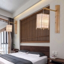Barrel/Rectangle Wall Hanging Light Japanese Style Bamboo Single Wood Wall Lamp for Hotel