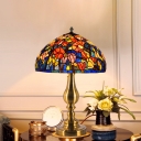 1-Bulb Kapok Night Table Lamp Baroque Style Brass Finish Hand Cut Glass Nightstand Light with Bowl Shade for Bedside