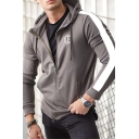 Stylish Mens Jacket Contrast Panel Color Block Zip Placket Side Pocket Long-sleeved Drawstring Hooded Training Jacket