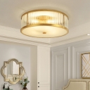 Clear Fluted Glass Drum Ceiling Lamp Simple 4 Lights Bedroom Flush Mount Fixture in Gold with Frosted Diffuser Bottom
