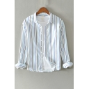Trendy Men's Shirt Stripe Pattern Button Closure Spread Collar Long Sleeves Regular Fitted Shirt
