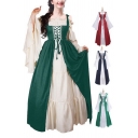 Renaissance Girls Dress Bell Sleeve Cold Shoulder Panel Lace Up Front Long Flared Dress
