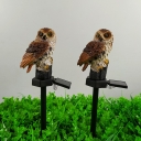 Resin Night Owl Stake Lamp Country Style White/Brown LED Solar Pathway Light for Yard, 2 PCs