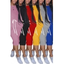 Trendy Women's T-Shirt Dress Solid Color Round Neck Drawstring Waist Midi T-Shirt Dress