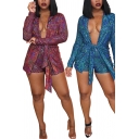Unique Women's Set Bodycon Dress Sequined Glitter Long Sleeves Waist Tie Open Front Regular Fitted Tee Top with Shorts Co-ords