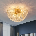 Brass Dome Shaped Ceiling Light Post-Modern 3/10/11 Heads Crystal Flower Flush Mount Fixture, 12.5