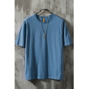 Basic Men's Tee Top Solid Color Round Neck Short-sleeved Regular Fitted Bottoming T-Shirt