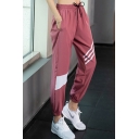 Basic Womens Pants Striped Detail Quick Dry Drawstring Waist Cuffed Ankle Length Regular Fitted Quick Dry Yoga Pants