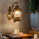 Black/Brass/Copper Kerosene Wall Lantern Nautical Clear Glass Single Restaurant Wall Light with Mermaid Decor