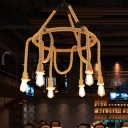 6/8 Heads Chandelier Lighting Lodge Circular Hemp Rope Hanging Ceiling Light in Beige