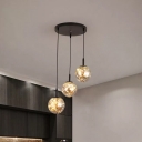 Contemporary 3-Light Pendant Lamp Black Spherical LED Ceiling Hang Light with Amber/Smoke Grey Glass Shade