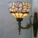 Petal Patterned Bowl Wall Lighting 1 Head Handcrafted Glass Tiffany Wall Sconce in Blue