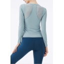 Quick Dry Women's Yoga Tee Top Patchwork Mesh Gauze Round Neck Flatlock Stitching Long-sleeved Fitted Training T-Shirt