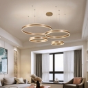 Gold/Coffee Hoop Shaped Pendant Lamp Minimalist 3/4-Light Acrylic LED Chandelier Lamp in Warm/White Light