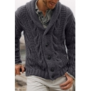 Fancy Men's Cardigan Cable Knit Solid Color Button Fly Ribbed Trim Solid Color Regular Fitted Cardigan