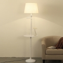 Fabric White/Flaxen Floor Lamp Cone 1-Light Minimalist Standing Light with Tray and Extendable Arm