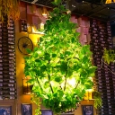 Green Plant Basket Shaped Chandelier Rural Wrought Iron 3 Lights Restaurant Hanging Pendant