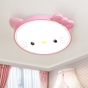 Acrylic Cat/Bear Ceiling Lighting Cartoon White/Pink LED Flush Mount Light Fixture for Nursery