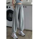 Leisure Women's Pants Solid Color Banded Cuffs Drawstring Elastic Waist Side Pocket Ankle Length Pants