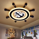 Rudder Boys Bedroom Ceiling Fixture Metal Small/Medium/Large Cartoon LED Flush Mount Light in Blue, Warm/White Light