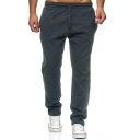 Leisure Men's Solid Color Heathered Side Pockets Drawstring Low Waist Regular Fitted Straight Pants