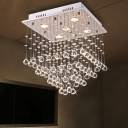 Stainless Steel Square Flushmount Light Modern Crystal Orb 5-Light Bedroom Ceiling Flush Light