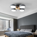 Grey/White and Wood Round Flushmount Nordic 3/4/7 Heads Acrylic LED Semi Flush Mount Ceiling Light for Bedroom