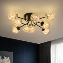 Modern Ball LED Ceiling Light Amber/Smoke Grey Glass 5/9 Heads Living Room Starry Semi Flush Mount in Black