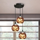 Dome Dining Room Pendant Light Firework Glass 1/3-Head Modern Hanging Ceiling Light in Bronze