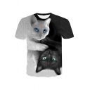 Chic Guys T Shirt Yin Yang Cat 3D Printed Short Sleeve Crew Neck Slim Fit Tee Top
