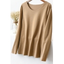 Trendy Women's Tee Top Heathered Round Neck Raw Hem Long-sleeved Regular Fitted Bottoming T-Shirt