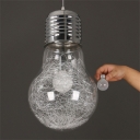 Small/Medium/Large Bulb Shaped Pendant Light Novelty Modern Clear Glass Single Silver Pendulum Light