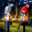 Resin Parrot Shaped Stake Light Set Rustic Red/Blue LED Solar Ground Lighting for Garden