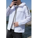 Men's Simple Plain Hooded Zip Up Sun Protection Quick Drying Waterproof White Sports Jacket Coat