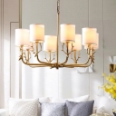 3/6/8 Bulbs Cylindrical Suspension Pendant Rural Gold Fabric Chandelier with Deer Head Deco