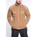 Trendy Jacket Fleece Long Sleeve Stand Collar Zipper Front Relaxed Fit Jacket for Men
