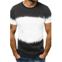 Fancy Men's Tee Top Contrast Panel Color Round Neck Short Sleeves Regular Fitted T-Shirt