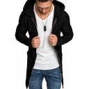 Stylish Men's Jacket Solid Color Zip Fly Long Sleeves Fitted Drawstring Hooded Jacket