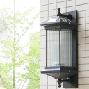 Rectangular Solar LED Sconce Lighting Farmhouse Black Fluted Glass Wall Lamp Fixture