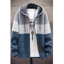 Fancy Men's Cardigan Heathered Contrast Panel Ribbed Trim Side Pocket Long Sleeves Relaxed Fit Drawstring Hooded Sweatshirt
