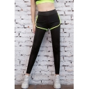 Womens Pants Chic Contrast Binding Shorts False Two Pieces Low Rise Quick Dry Slim Fitted 7/8 Length Yoga Pants