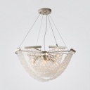 Silver 2/6-Bulb Chandelier Pendant Rural Crystal Beading Bowl Shaped Hanging Ceiling Light, 15